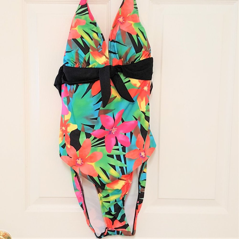 ATHENA MULTI-COLOR PRINT HALTER TIE SWIMSUIT